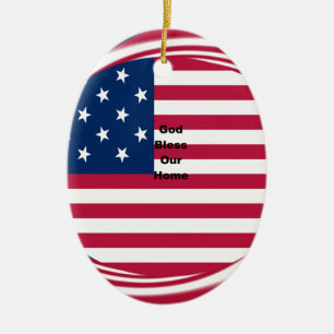 Gott segne unser Zuhause: USA-Flagge Swirl-Kunst Keramik Ornament
