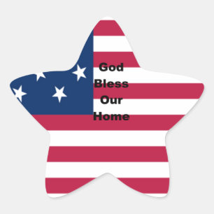 Gott segne unser Zuhause: USA-Flagge Swirl-Kunst Stern-Aufkleber