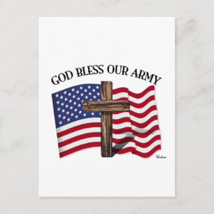 GOTT SEGNE UNSERE ARMY mit robustem Kreuz und US-F Postkarte
