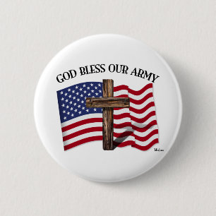 GOTT SEGNE UNSERE ARMY mit robustem Kreuz & US-Fla Button