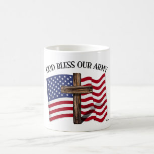 GOTT SEGNE UNSERE ARMY mit robustem Kreuz & US-Fla Tasse