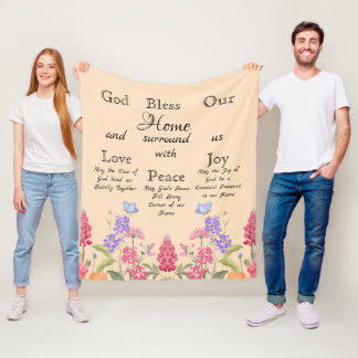 Gott segne unsere Zuhause Beige Wildblumen Fleecedecke