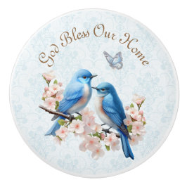 Gott segne unsere Zuhause Bluebird Floral Damask Keramikknauf