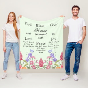 Gott segne unsere Zuhause Green Floral Wildblumen Fleecedecke