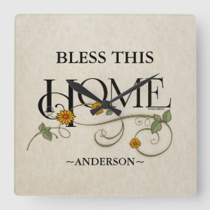 Gott segne unsere Zuhause: Personalisiert Quadratische Wanduhr