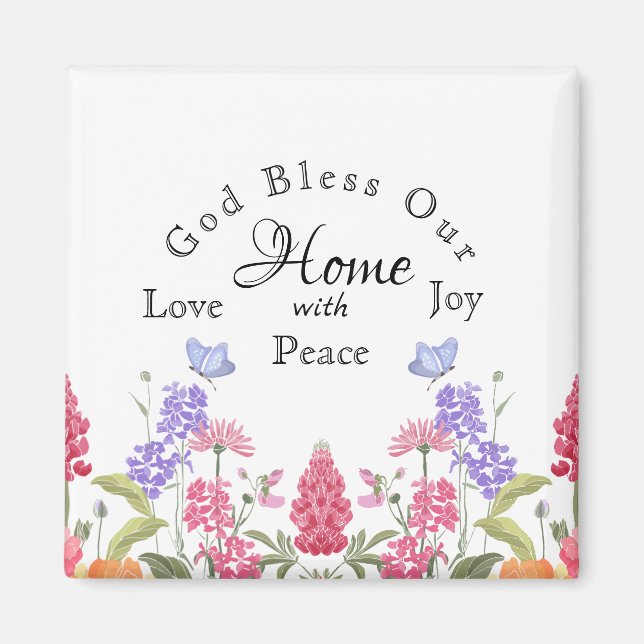 Gott segne unsere Zuhause White Floral Wildblumen Magnet (Vorne)