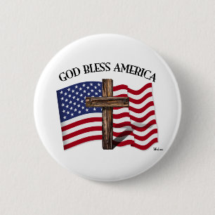 GOTT SEGNEN AMERIKA mit schroffem Kreuz u. US-Flag Button