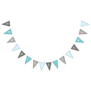 Gott segnen blaue und graue Taufe-Fahne Thomas Wimpelkette