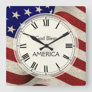 Gott segnen patriotische Vintage Flagge Amerikas Quadratische Wanduhr