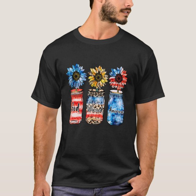 Gott segnete Amerika Flagge Patriotische US-Blume T-Shirt (Vorderseite)
