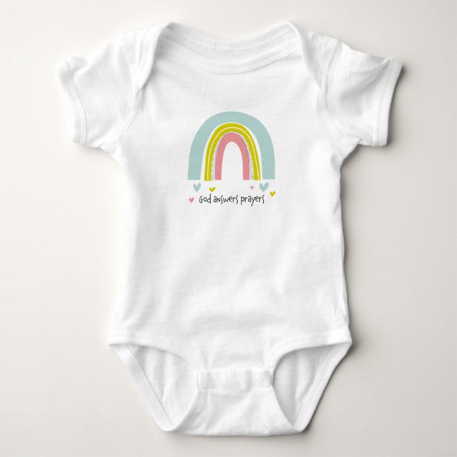 "Gott spricht Gebete" Rainbow Baby Bodysuit Baby Strampler (Vorderseite)