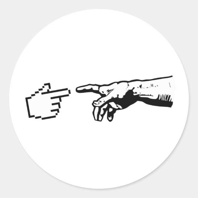 Gott und die Hände der Maschine Runder Aufkleber (Vorderseite)