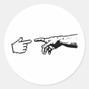 Gott und die Hände der Maschine Runder Aufkleber