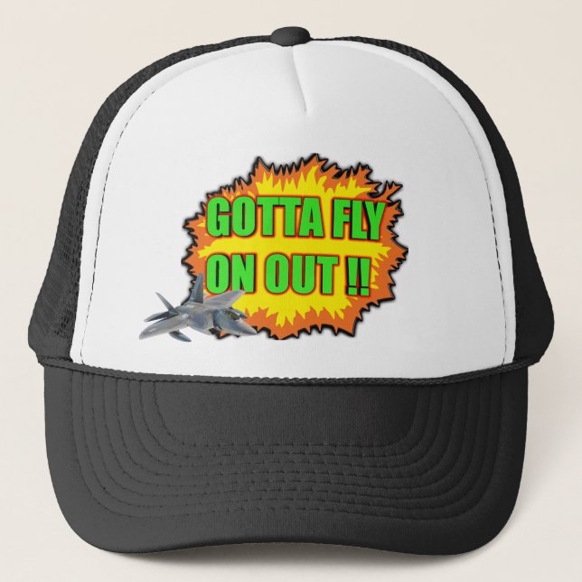 Gotta Fly on Out Hat Rocket Blast Gaming Truckerkappe (Vorderseite)