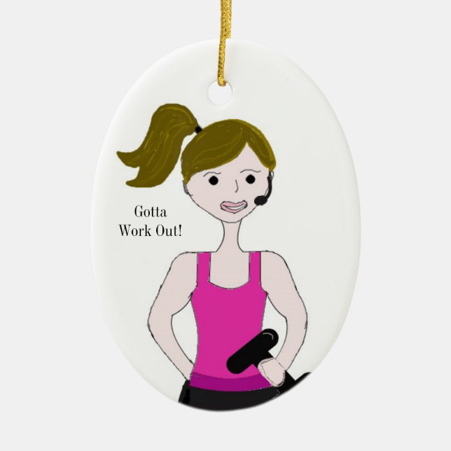 Gotta Work Out Female Brown Hair Weibchen Gewichth Keramik Ornament (Vorne)