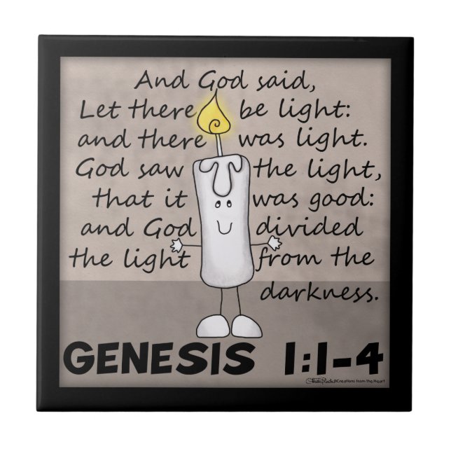 Gottes erschaffenes Licht-Genesis-Candlestick-Zeic Fliese (Vorderseite)