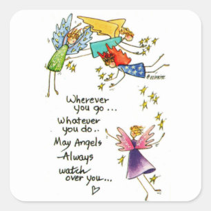 Gottes Gesandte schauen über Sie, modern gefärbt Quadratischer Aufkleber