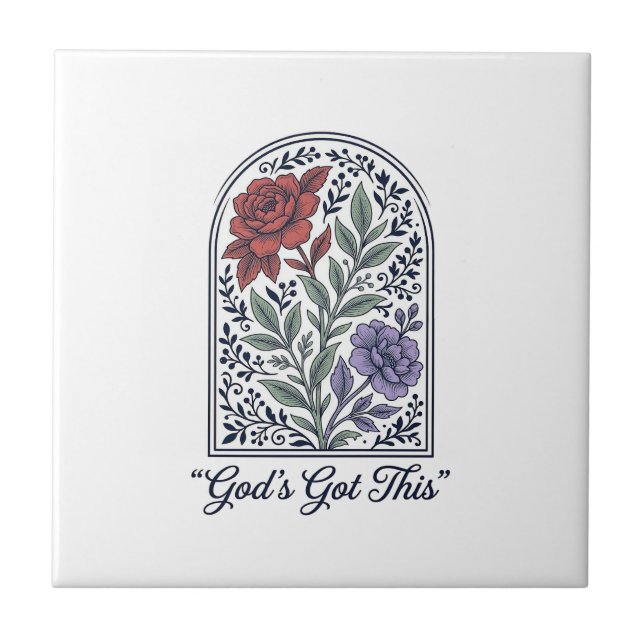 Gottes hat dies Vintage-Blumen-Glaube Fliese (Vorderseite)