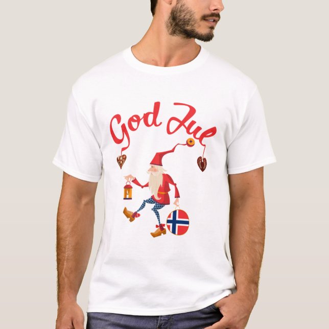 Gottes jul, Norwegischer Merry-Weihnachten T-Shirt (Vorderseite)