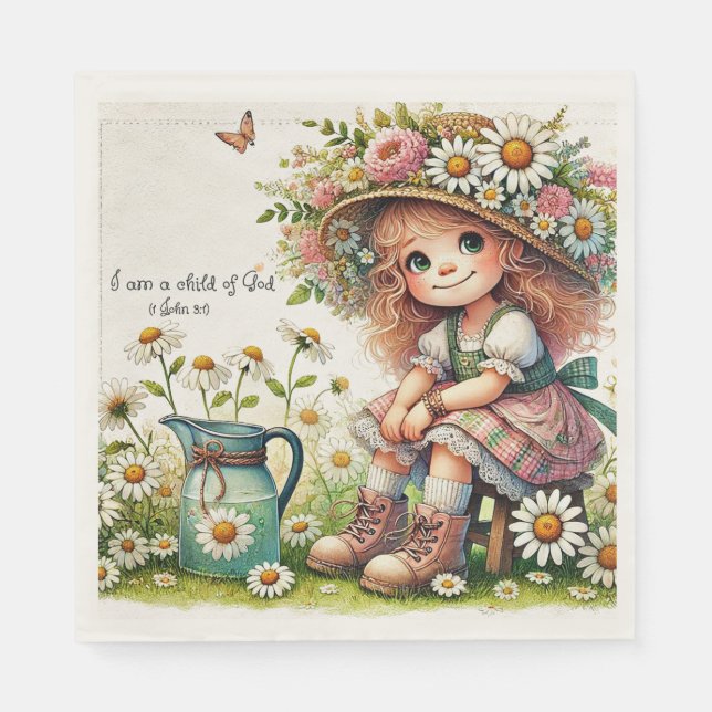 Gottes Kind Gänseblümchen Mädchen Serviette (Vorderseite)
