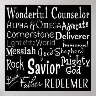 Gottes Namen aus der Bibel in Schwarz und Weiß Poster