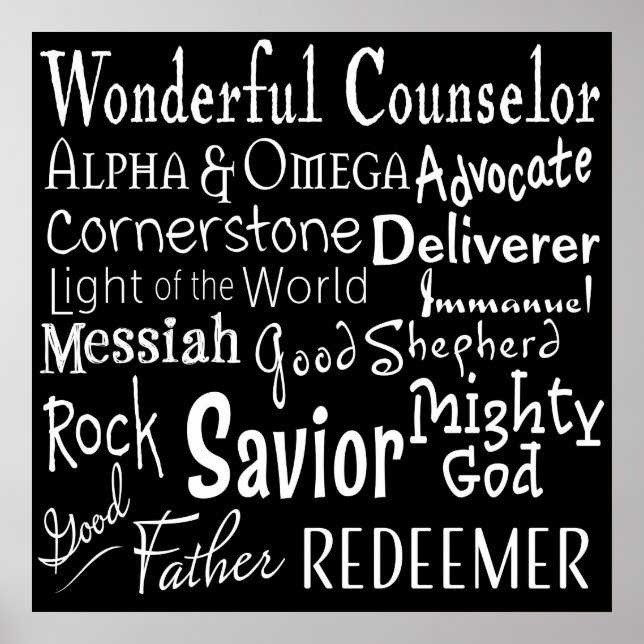 Gottes Namen aus der Bibel in Schwarz und Weiß Poster (Vorne)