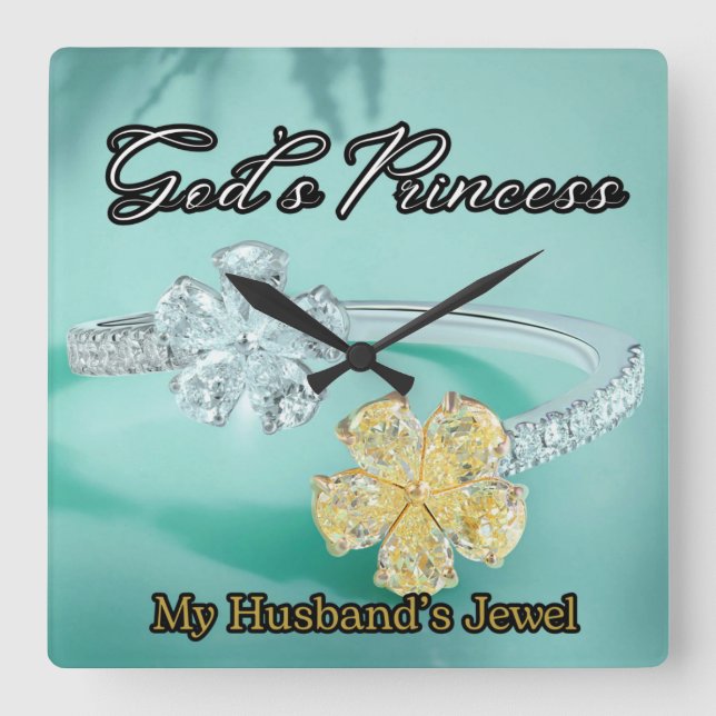 Gottes Prinzessin Bling Türkis Square Wall Clock Quadratische Wanduhr