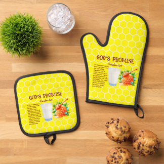 Gottes Versprechen, Exodus 3:8 Gelber Honig Hive P Ofenhandschuh & Topflappen-Set