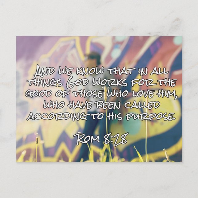 Gottes Zitate: Rom. 8:28 — "Gott arbeitet für das  Postkarte (Vorderseite)