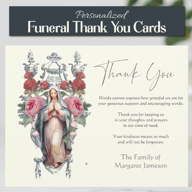 Gottesdienst für religiöse katholische Beerdigung Dankeskarte (Traditional Catholic Blessed Virgin Mary Floral Funeral Thank you Condolence Cards)