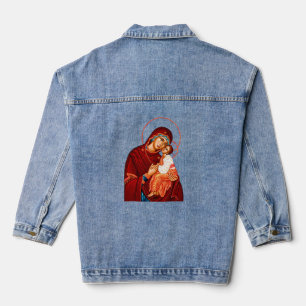 Gottesmutter, die auf die Ikone küsst Jeansjacke