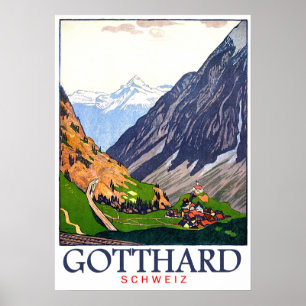 Gotthard Durchlauf, die Schweiz, Dorf, Vintag Poster