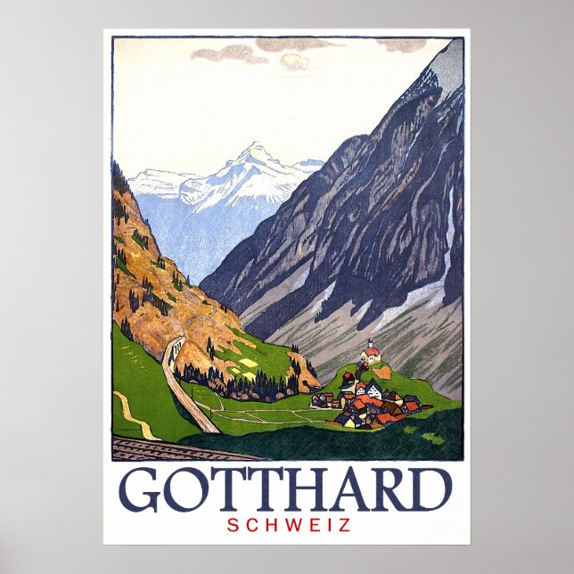 Gotthard Pass, Schweiz, Dorf, Vintag Poster (Vorne)