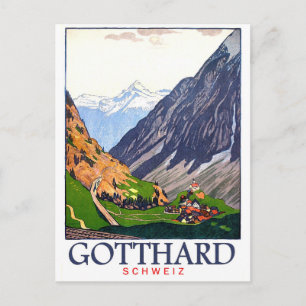 Gotthard Pass, Schweiz, Dorf, Vintag Postkarte