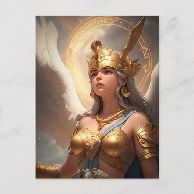 Göttin Athena umgeben von ihren Gedanken Postkarte (Vorderseite)