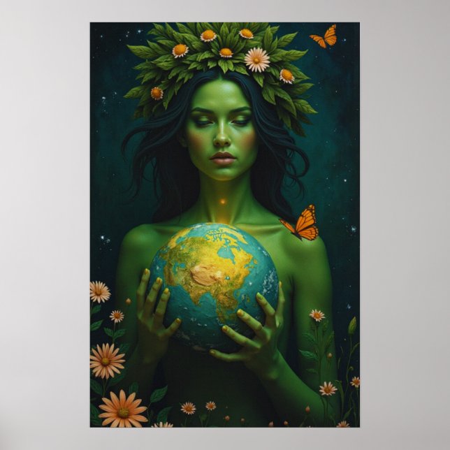 Göttin der Erde - Naturschutz Fantasy Art Poster (Vorne)