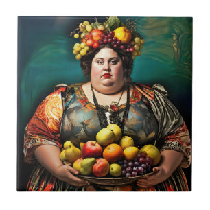 "Göttin der Überindulgenz" Farbportrait Fliese