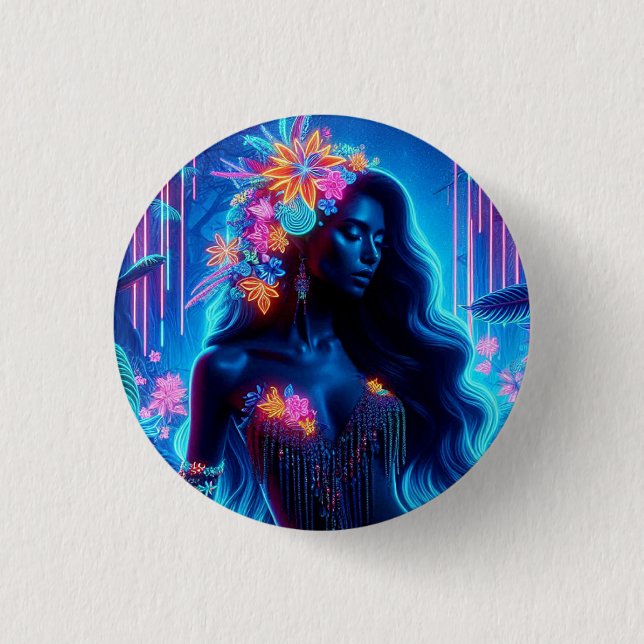 Göttin des Lichneons glühende Forest Fantasy Art Button (Vorderseite)