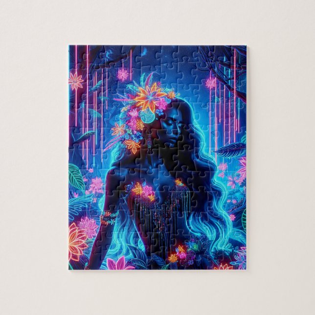 Göttin des Lichneons glühende Forest Fantasy Art Puzzle (Vertikal)