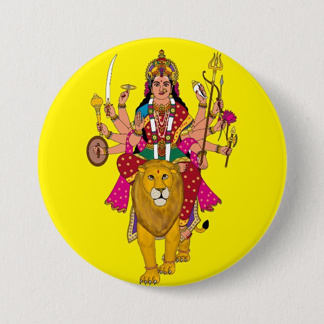 Göttin Durga Button – Göttliche Hindu-Devi Spiritu (Vorderseite)