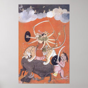 Göttin Durga kämpft gegen den Mahishasura-Dämon Poster