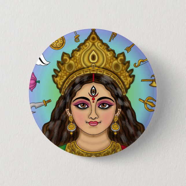 Göttin Durga Knopf Button (Vorderseite)