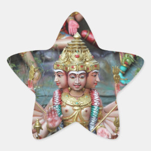 Göttin Durga mit drei Köpfen Hindu-Tempel Stern-Aufkleber