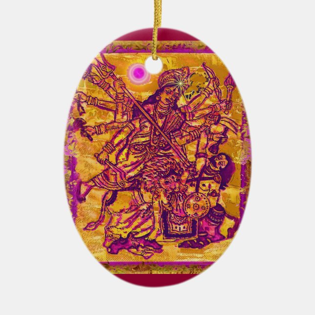 Göttin Durga Oval-Verzierung Keramik Ornament (Vorne)