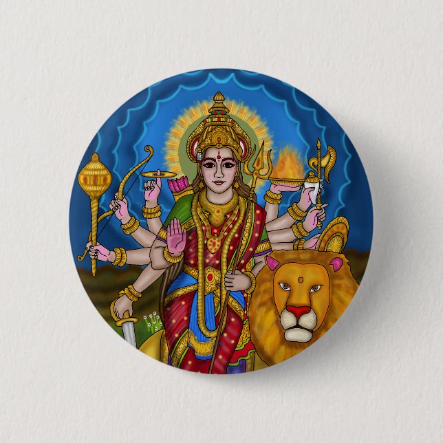 Göttin Durga Retro Vintage Knopf Button (Vorderseite)