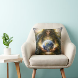 Göttin Gaia hält den Planeten Erde sanft Kissen