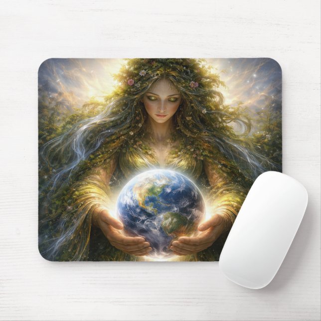 Göttin Gaia hält den Planeten Erde sanft Mousepad (Mit Mouse)