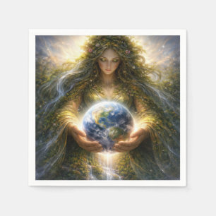 Göttin Gaia hält den Planeten Erde sanft Serviette