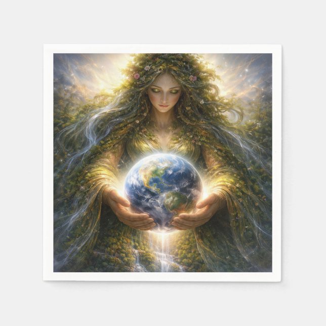 Göttin Gaia hält den Planeten Erde sanft Serviette (Vorderseite)