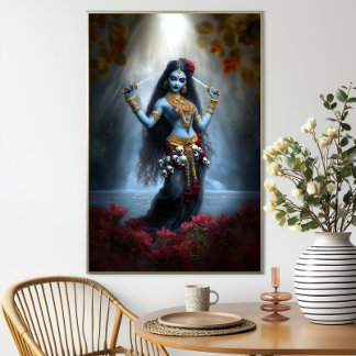 Göttin Kali Ma Blaue Blumen-Wasserfall-Fantasie-Ku Poster